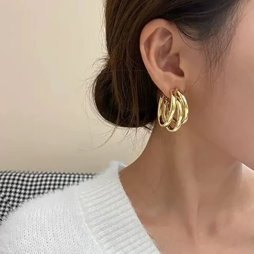 Triple line gold hoop earrings